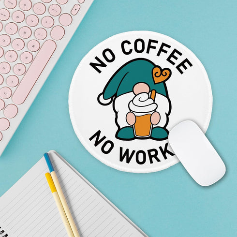 YAZMEEN No Coffee No Workee Mouse Pad, Funny Gnome Mousepad with Non-Slip Rubber Base, Cute Round Mouse Mat