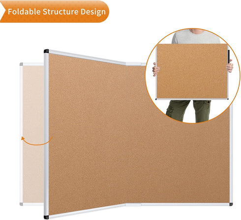VIZ-PRO Foldable Cork Bulletin Board - 36 X 24 Inches with Silver Aluminium Frame