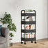 4 Tier Rolling Cart with Wheels, Black Kitchen Cart, Bathroom Carts with Handle, Bedroom Storage Carts, Plastic Storage
