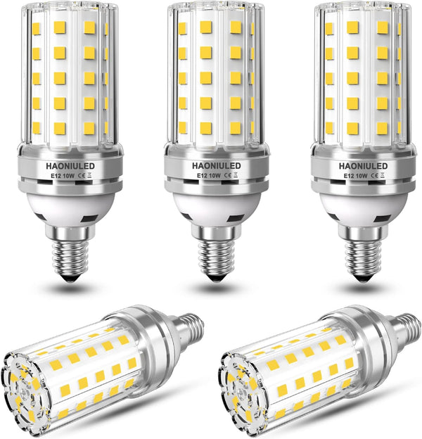 E12 LED Corn Light Bulb 10W, 100W Equivalent, 4000K Natural White, 1000LM, Non-dimmable, Pack of 5 Indoor Home Lights