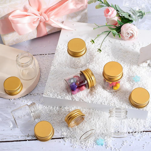 SUNNYCLUE 20Pcs Glass Clear Test Tubes 15ml with Gold Aluminium Screw Cap for Essential Oil, Jewelry DIY Crafts