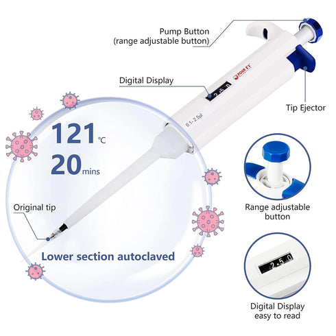 FOUR E'S SCIENTIFIC Variable Volume Single Channel Pipettors, 0.1-2.5uL