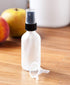 JUVITUS 2 oz Frosted Clear Glass Boston Round with Black Mist Sprayer, 24 pack + Funnel