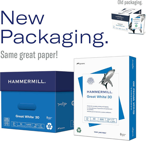 Hammermill Printer Paper, Great White 30% Recycled – 8.5 x 11 - 92 Bright, 1 Ream (500 Sheets)