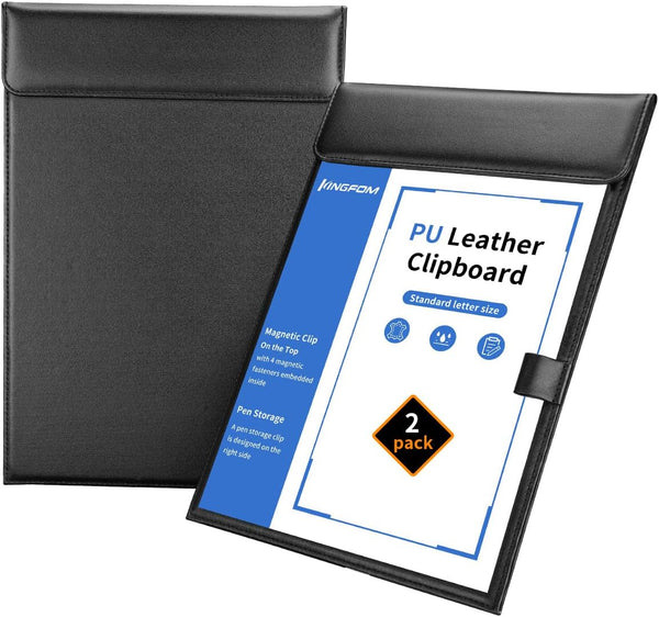 KINGFOM PU Leather Hardboard Clipboard, Magnetic Clip A4 Letter Size with Pen Holder for Nurses, Students, Teacher