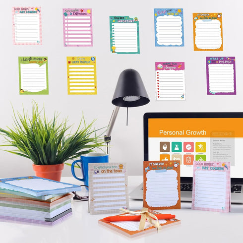 Yeaqee 12 Set Employee Appreciation Gifts - 12 Motivational Sticky Notepads, 12 Pens, 12 Ribbons for Office Supplies