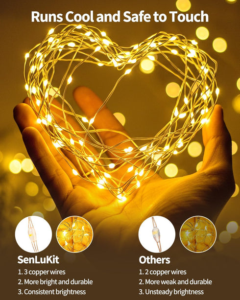SenLuKit Copper Wire Fairy Lights Waterproof Plug in Christmas String Lights with Remote for Living Bed Room, Backyard