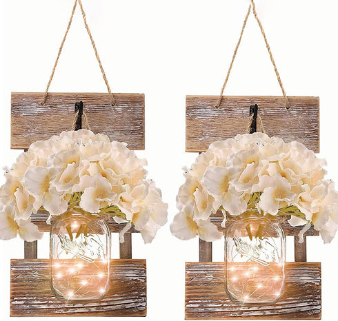 Wall Sconce Decor 2pcs, Mason Jar Wall Sconce Farmhouse Home Decor with
