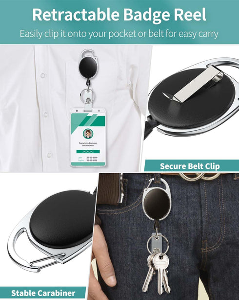 Pawfly 2 Pack Vertical 2-Card Badge Holder, Hard Transparent PC Case Protector with Retractable Badge Reel Clip