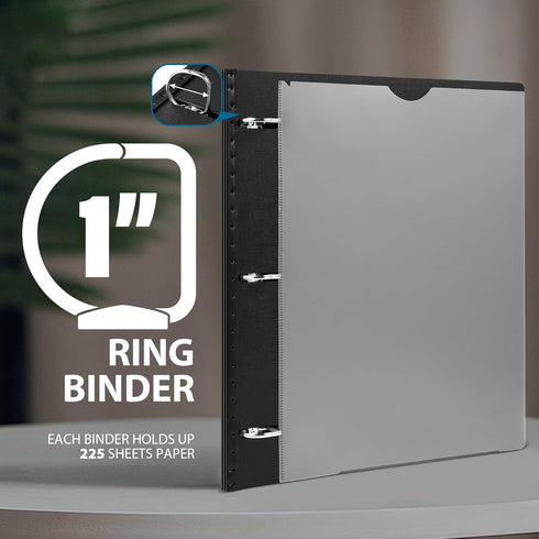 WOT I Telescoping 3 Ring Binder, 1 Inch, 12PCS Black, Flexible Binder with Expandable Spine, Holds 225 Sheets