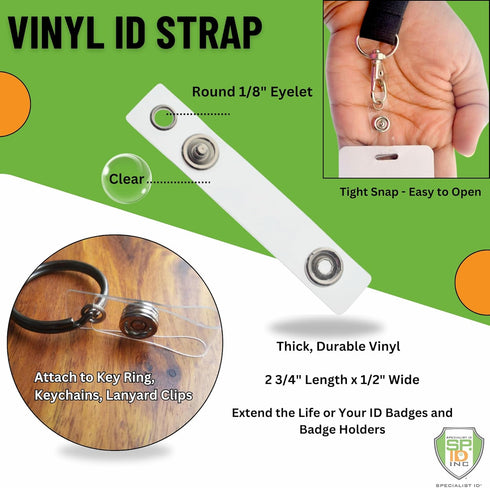 Bulk 25 Pack Clear Vinyl Plastic ID Badge Holder Strap with Snap & Eyelet Hole for Badges