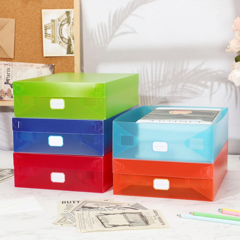 Pinkunn 12 Pcs Multicolor Plastic Document Boxes, 12.2 x 9.06 x 3.35 Inch Keepsake Storage with Lid