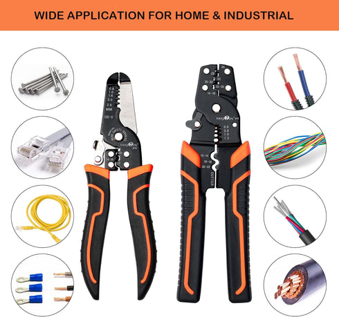 Wire Stripper Crimper Pliers Set for AWG 10-22, 2 PCs Wire Stripping and Crimping Tool with Wire Cutter
