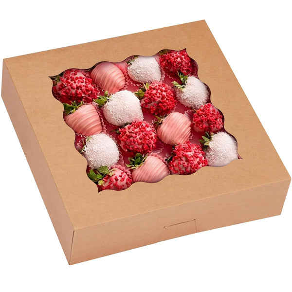 TOMNK 30pcs Large Bakery Boxes, 10x10x2.5 in with Window, Brown Paper Boxes for Pies and Cookies