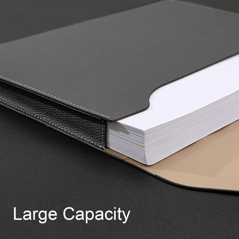 VANRA Expanding File Folder Organizer, PU Leather Document Holder, File Pocket Envelope Bag, A4 Letter Size, Black