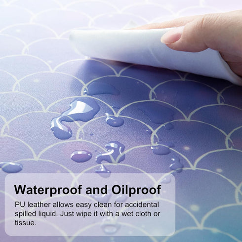 QIYI Multifunctional Office Desk Pad, Water-Resistant PU Leather Mouse Pad, Large Desk Organizer Mat, Mermaid Scales