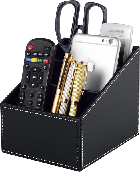 Fashionable PU Leather TV Remote Control Holder with 3 Compartments, Storage Rack, Storage Box, Media Accessory Storage, Desk Organizers (black) by RHCSZ