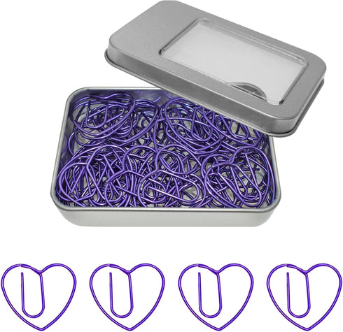 Cute Heart Paper Clips, Purple Paperclips, Gift Idea, 50 Pack