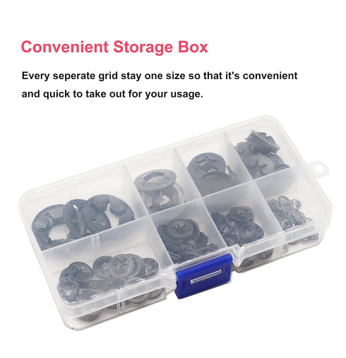 cSeao 235pcs Black Starlock Internal Tooth Lock Washers Assortment Kit - 8 Sizes, M2 to M12
