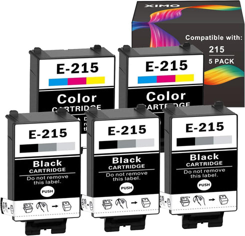 XIMO 215 t215 Ink Cartridges with Pigment Ink Remanufactured for WF-110, 5 Pack (3 Black, 2 Tri-Color)
