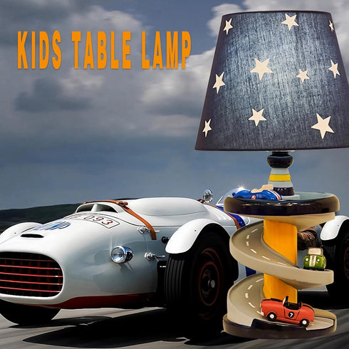 HERBESTBAY 14 Inch Bulb, HB-LFL905 Table Lamp, Adorable Racing Road Style Kids Desk Lamp, Car Bedside Lamp Ideal