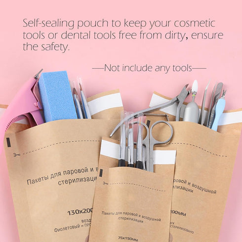 Cosmetic Tool Sterilization Bag - Self Sealing Cleaning Pouches for Nail Art Supplies, 100PCS (100x200mm)