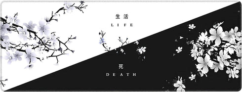 Black White Cherry Blossom Mouse Pad - Japanese Sakura Extended Desk Mat 80X30 cm for Gaming Laptop Desktop