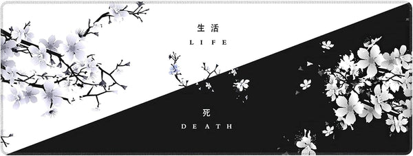 Black White Cherry Blossom Mouse Pad - Japanese Sakura Extended Desk Mat 80X30 cm for Gaming Laptop Desktop