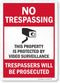 SmartSign 14 x 10 inch “No Trespassing” Metal Sign - Property Protected by Surveillance, Red, Black and White