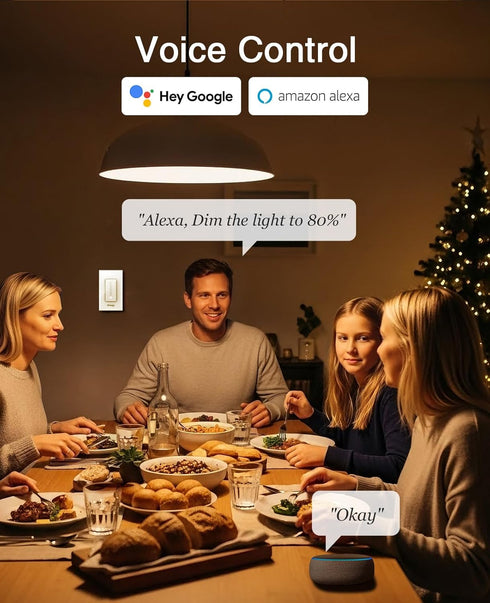 Dimmer 2.4GHz Dimmer GHome Smart Switch, Single Pole, WiFi Light Switch Works with Alexa and Google Home, Voice & APP
