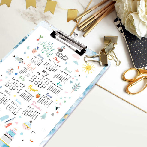 WAVEYU Cute Blue Clipboard, Letter Size with Low Profile Clip, Retractable Key Hole for Hanging Paperboard (Teal Marble)
