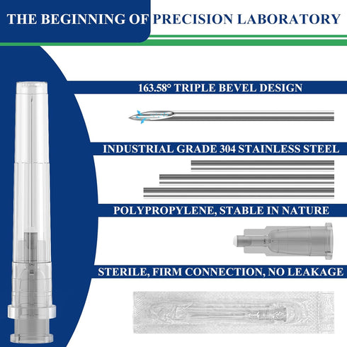 27 Gauge 1/2 Inch Luer Lock Needle for Lab Measuring, Refilling Liquid, Individually Wrapped - 100 Per Box