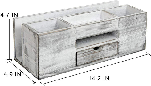 Liry Products Whitewashed Wooden Desktop Organizer | Multiple Compartments Rack Shelf for Office Supplies