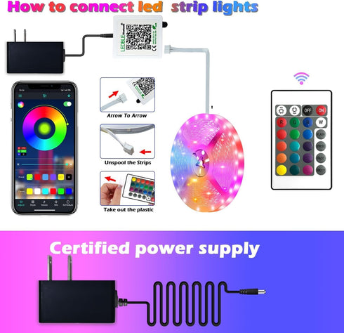 20FT 5050 Led Strip Lights,Long Smart Led Light Strips Music Sync RGB Color Changing Rope Lights,Bluetooth APP/IR