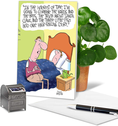 NobleWorks Happy Father's Day Greeting Card, Funny Humor for Dad or Stepdad, Notecard with Envelope, Storytime C3579FDG