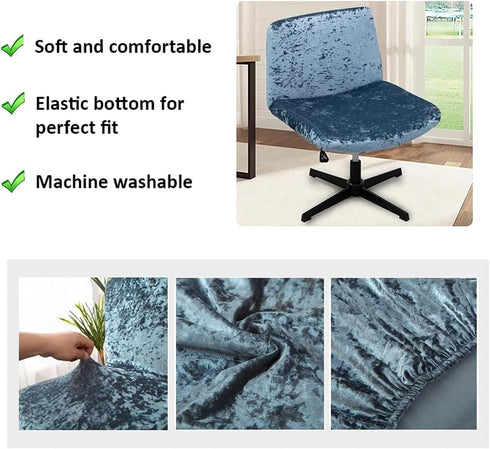 Generic Armless Criss Cross Office Desk Chair Covers Soft Crushed Velvet Chair Slipcovers Stretch Mid Back Wide Seat