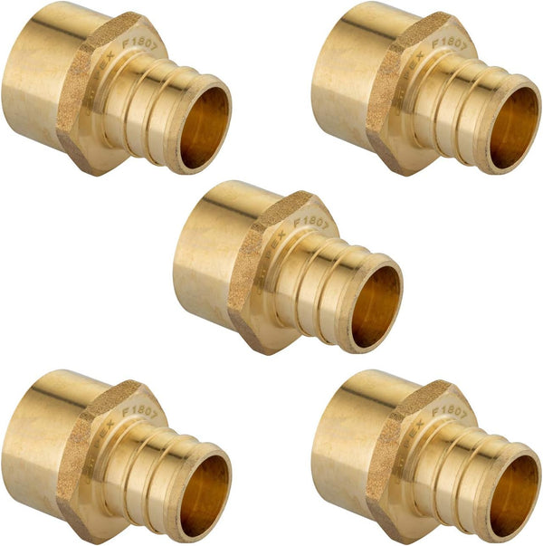 EFIELD Pex 3/4" x 1/2" Female NPT Thread Adapter Barb Crimp Brass Fitting (Pack of 5)