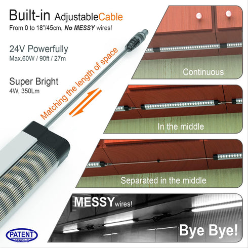 Counter 3Pcs 6500K 1350Lm Under Cabinet Lights Built-in ADIUSTABLE Cable LED Light Bar No Messy Wires! Touch Under