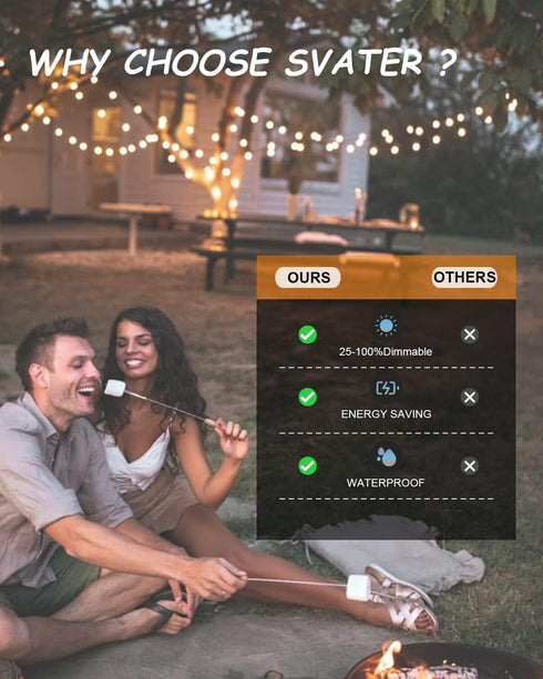 50 26pcs Bulbs, Svater Outdoor String Lights FT, Patio LED Lights Outside with Waterproof Shatterproof Hanging Globe
