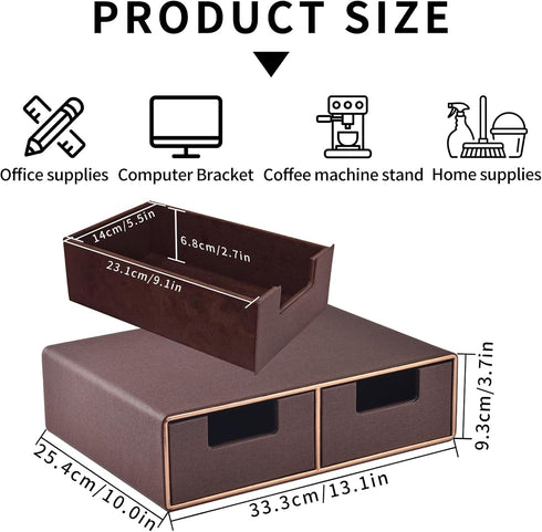 PU Leather Stackable Drawer Organizer - Handmade Storage Box with 2 Compartments for Tea Bags, Jewelry, Stationery