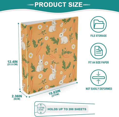 EFEWOI 3 1.5 Inch 200 Rabbit Carrot Pattern Ring Binder with Clipboard Round Rings Binder Folders Organizer for School