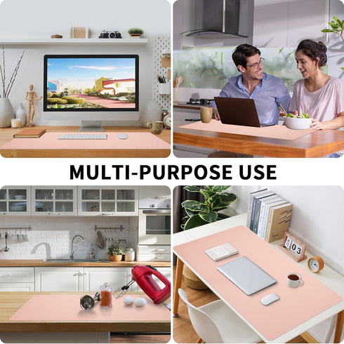 Blossoms Pink Desk Mat, Large Waterproof Non-Slip Leather Desk Pad for Keyboard and Mouse, 31.5×15.7 Inches