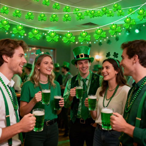 20LED 12Ft 20 St Patrick's Day Decorations Lights, Clear Green Shamrock String Lights Outdoor Waterproof with LED Lucky