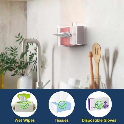(1-Tier) NiHome Clear Acrylic Wall Mount Glove Box Holder Tissue Box Dispenser for Kitchen, Bathroom, Garage, Lab