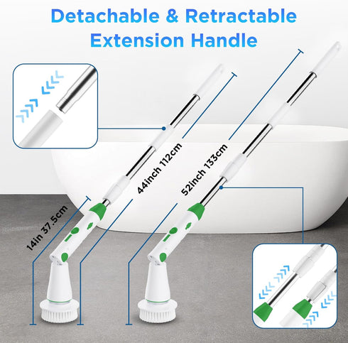 2024 4 Electric Spin Scrubber, New Bathroom Cleaner, Power Shower Cleaning Brush with Extendable Handle & Brush Heads
