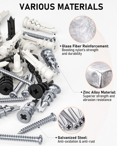 INCLY 200PCS #8 Drywall Anchors Kit, Self Drilling, 100 Zinc Metal & Plastic Dry Wall Anchors and 100 Philips Screws