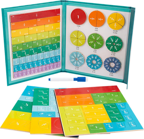Nuiorfty 1 Set Magnetic Fraction Tiles Educational Colorful Fraction Manipulatives with Magnetic Snap Writable Erasable