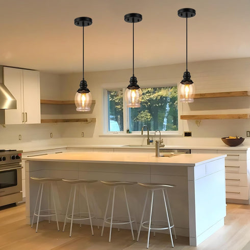 WILON Pendant Lights for Kitchen Island, Seeded Glass Mini Pendant Light Fixtures Farmhouse Pendant Lighting Metal