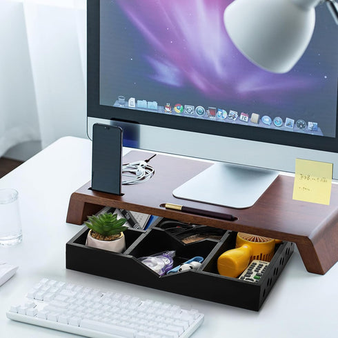 TOPZEA Desktop Drawer Organizer, 6 Slot Wood Junk Storage Tray with Adjustable Divider for Office, Kitchen