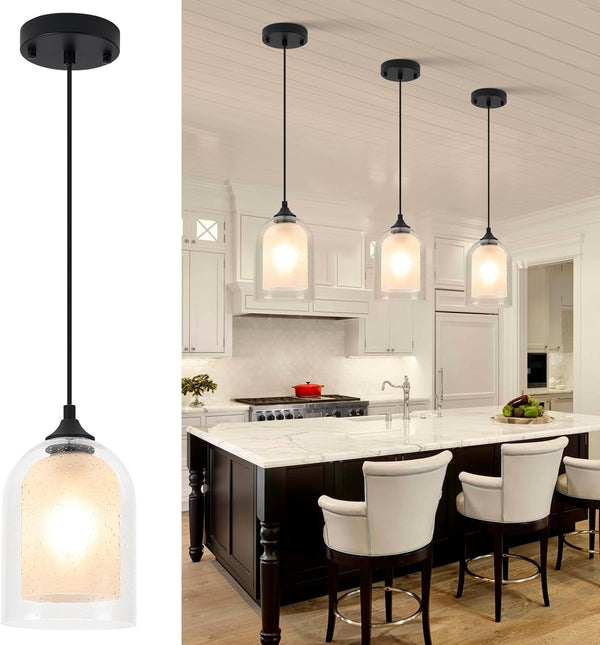 Mini Glass Pendant Light 7.87" H Hanging Light Fixture with Frosted Glass